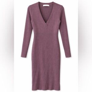 Dion Lee Shadow Rib Knit Bodycon V-Neck Midi Dress Mauve Sz 8
